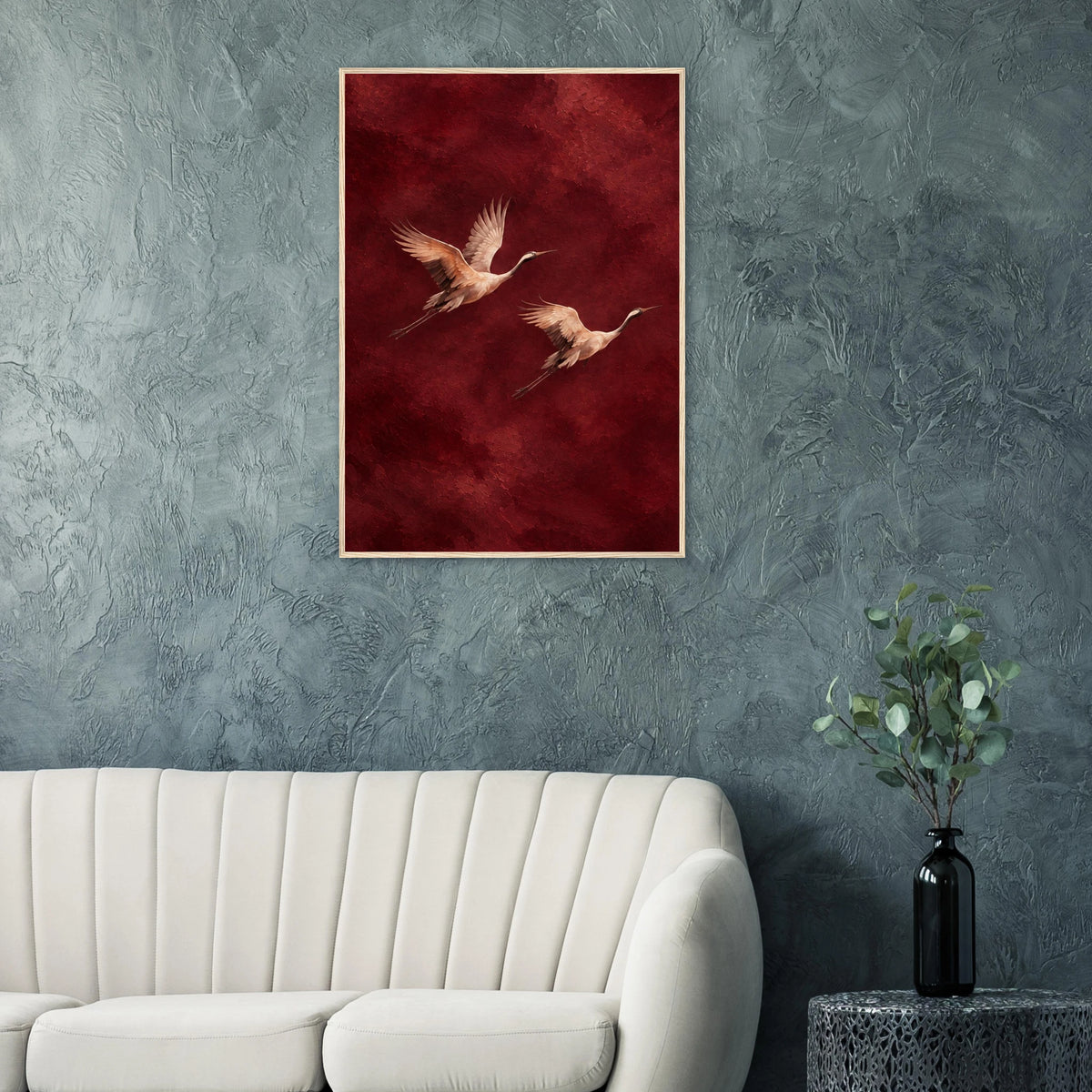 Burgundy Flight red and burgundy cranes framed wall art