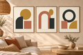 Quiet Forms set of three in matching oak frames — interior styling illustration, digital files only; frames and furnishings excluded