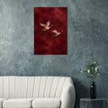 Golden Cranes birds in flight art printed on brushed aluminium — product image 1