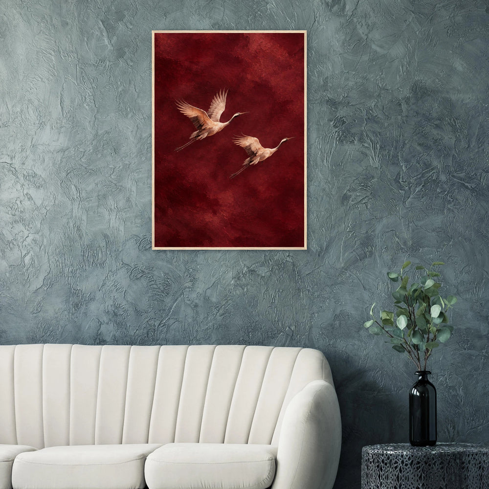 Burgundy Flight red and burgundy cranes framed wall art