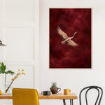 Crimson Crane burgundy bird framed wall art with a flying crane — product image 29