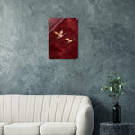 Burgundy Flight soaring cranes in crimson on glossy acrylic — product view 4