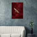 Crane in Flight burgundy bird artwork printed on brushed aluminium — product image 1