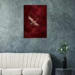 Crane in Flight burgundy bird artwork printed on brushed aluminium — product image 1