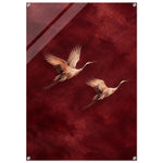 Burgundy Flight soaring cranes in crimson on glossy acrylic — product view 6