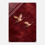 Burgundy Flight soaring cranes in crimson on glossy acrylic — product view 7