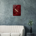 Crimson Crane bird in flight against textured crimson on glossy acrylic — product view 4