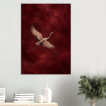 Crane in Flight burgundy bird artwork printed on brushed aluminium — product image 9