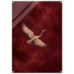 Crimson Crane bird in flight against textured crimson on glossy acrylic — product view 6