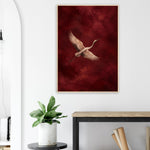 Crimson Crane burgundy bird framed wall art with a flying crane — product image 28