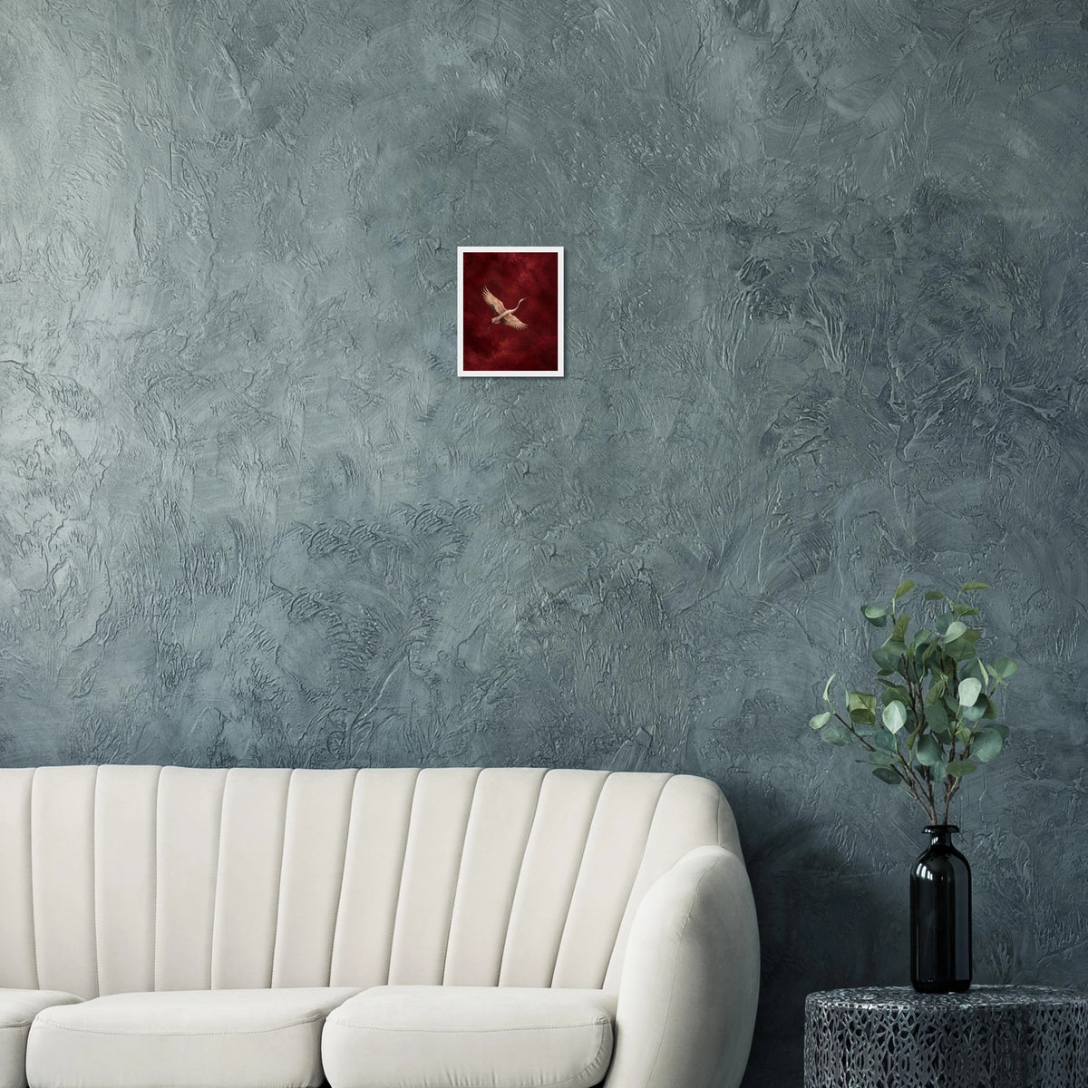 Crimson Crane burgundy bird framed wall art with a flying crane — product image 6