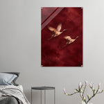 Burgundy Flight soaring cranes in crimson on glossy acrylic — product view 8