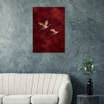 Golden Cranes birds in flight art printed on brushed aluminium — product image 1